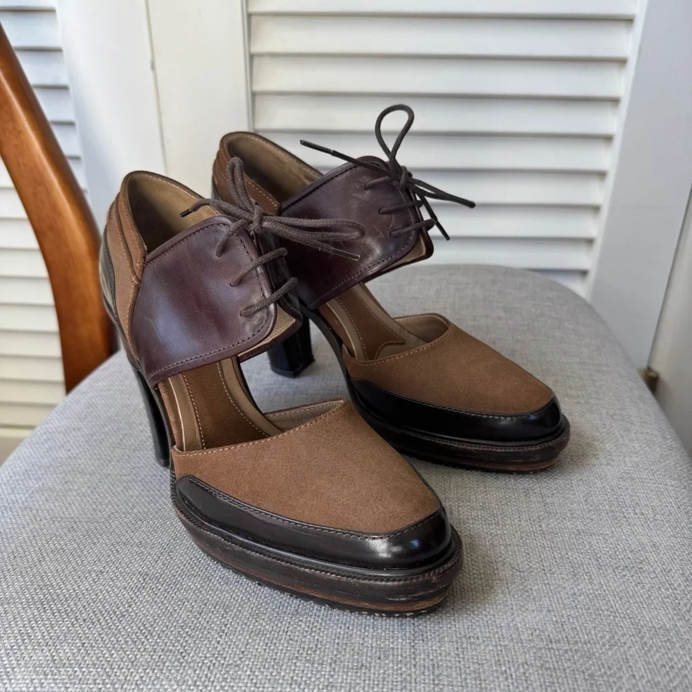 Marni Oxford Lace Up Block Heel Brown Leather 38